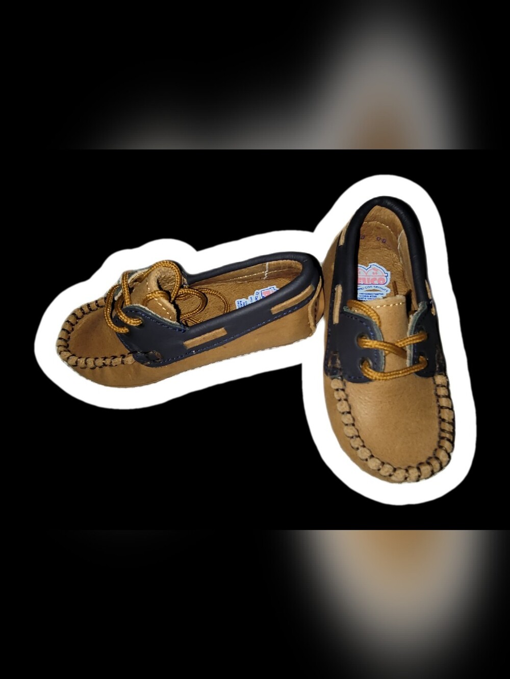 Kids Tan and Black Leather Boat Shoes